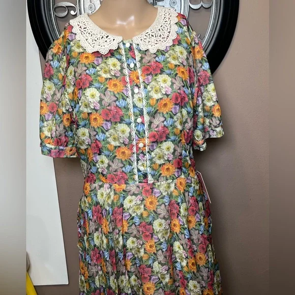 NWT Ivy City Co Red and Pink Midi Puff Sleeve Sundress Size 8 - Picture 5 of 17